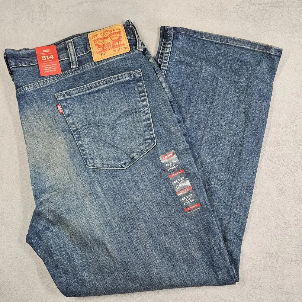 Levis‎ 514 Jeans Mens 42x30* Straight Leg Regular Fit Stretch Whiskering